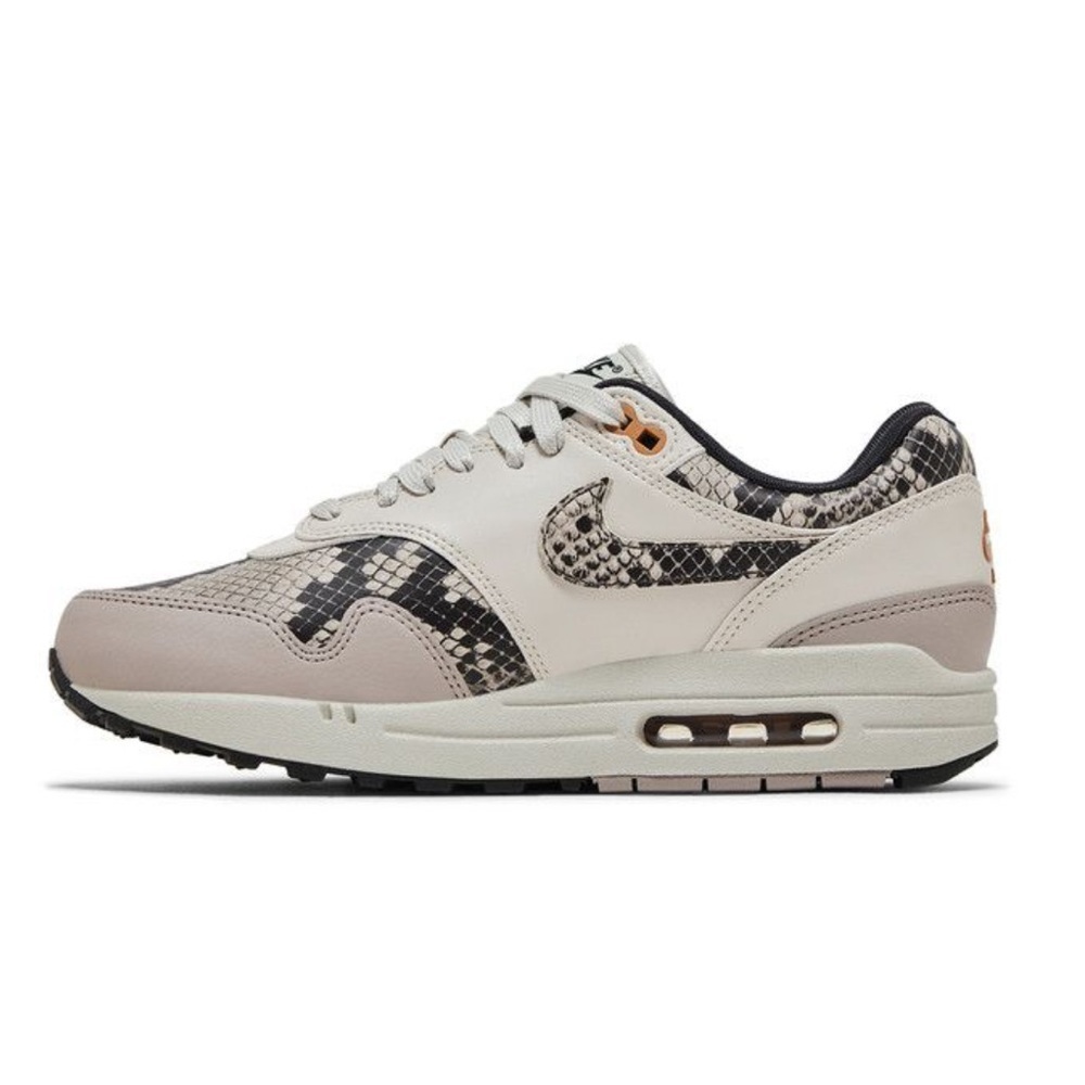 Nike Women’s Air Max 1 Leather Sneakers in Cream, Black & Tan Snake Print - Picture 13 of 14
